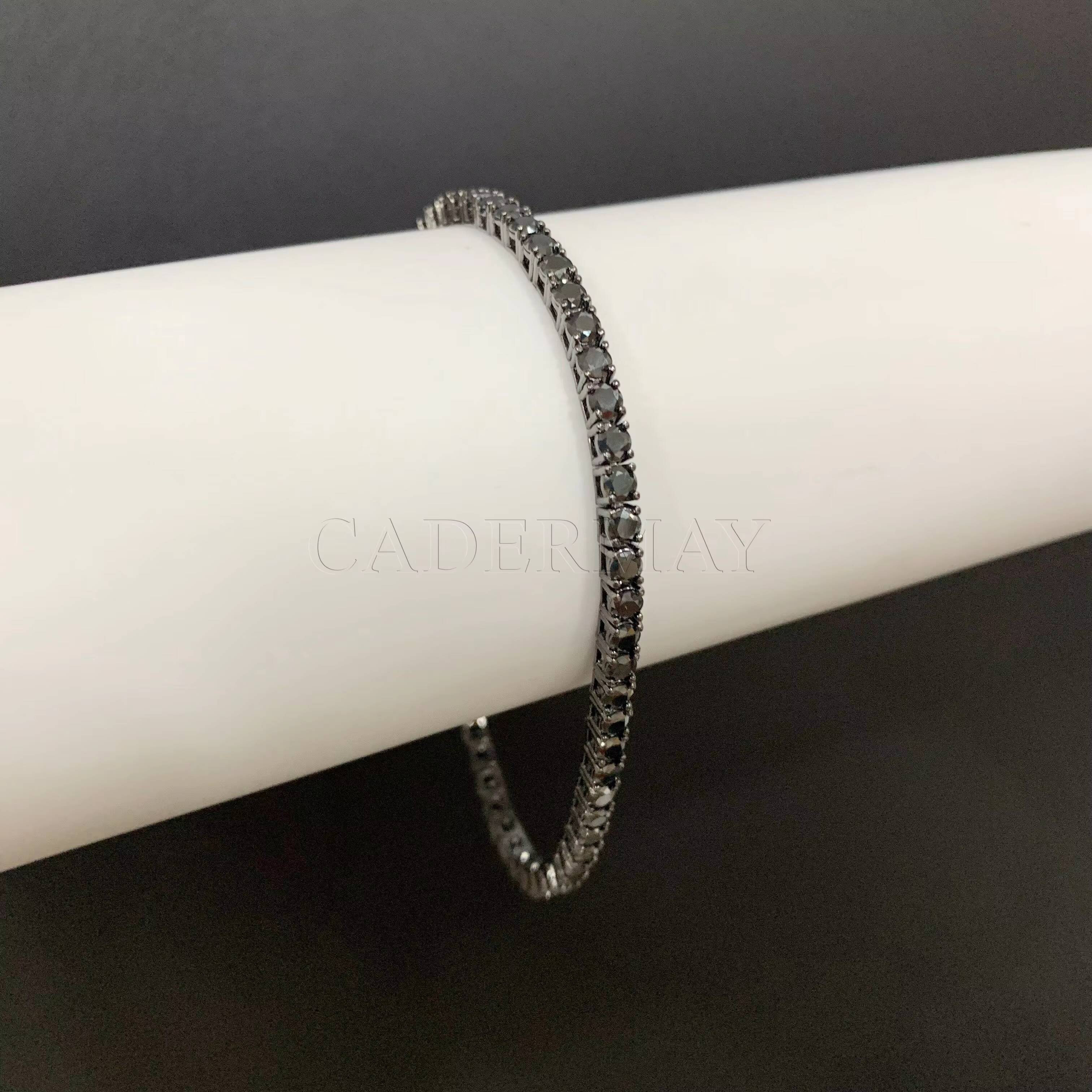 Wholesale Price Black Moissanite Tennis Chain Iced Out 925 Silver Black Gold Plated 2-5mm Black Tennis Bracelet Moissanite Chain