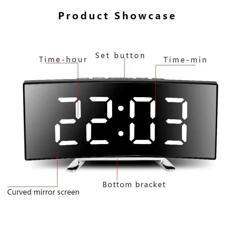 Creative Curved Electronic Clock LED Large Screen Plug-in Battery Dual-purpose Mirror Alarm Clock Student Bedroom Dedicated D260318