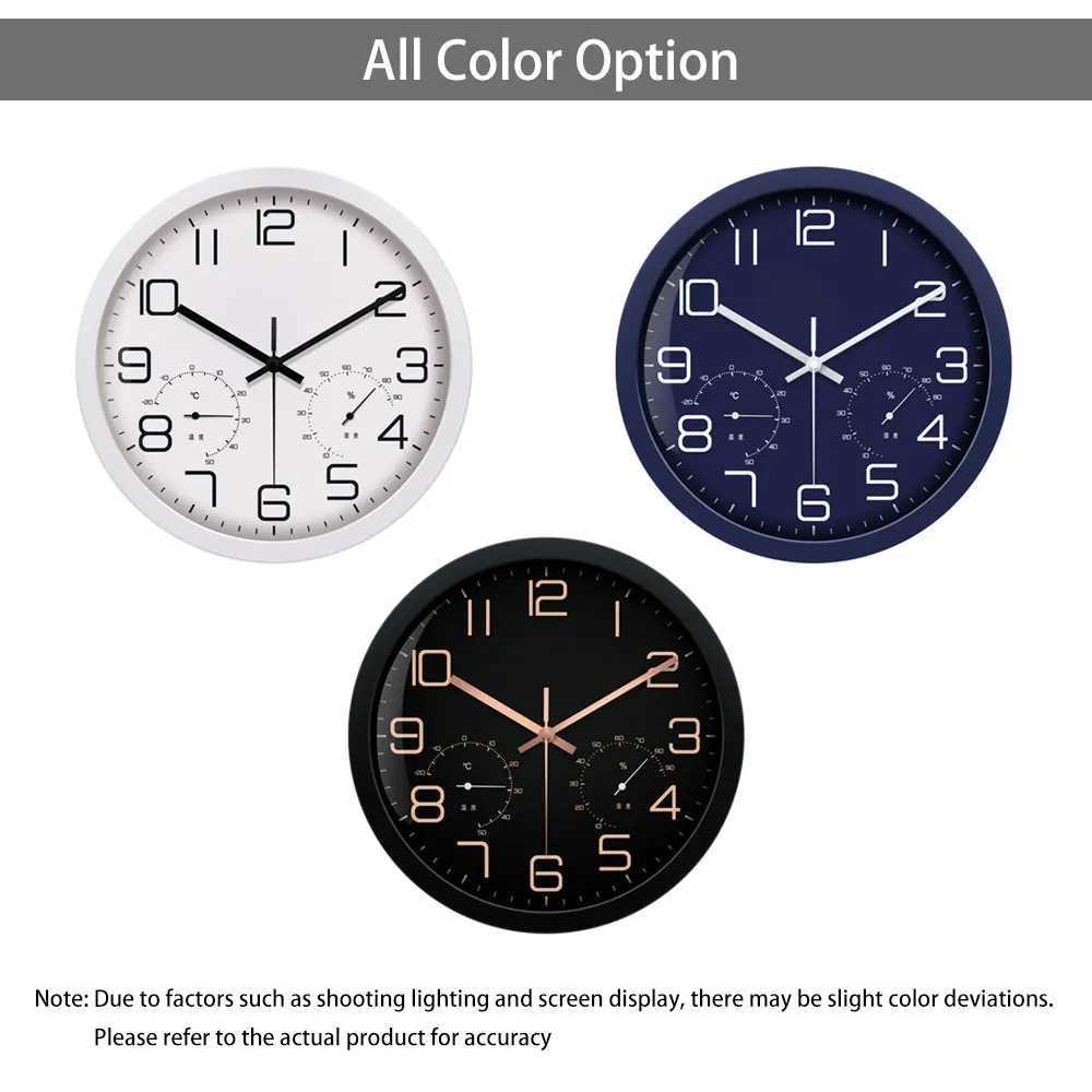 12 Inch Elegant Wall Clock Integrated Temperature And Humidity Gauges Quartz Clock Modern Design For Home Office Decor D260318