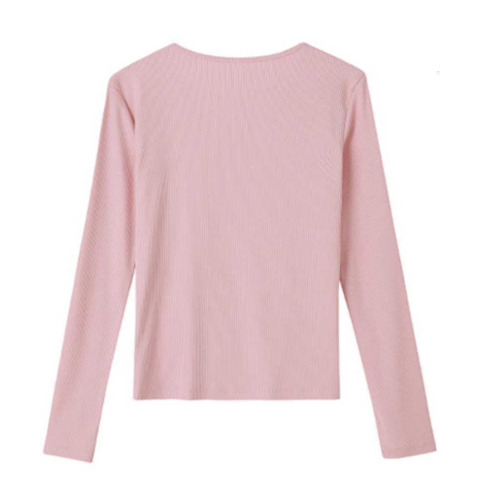 Korean style pink long sleeved T-shirt for womens autumn new high-quality cotton fashion plus size irregular casual topT260317