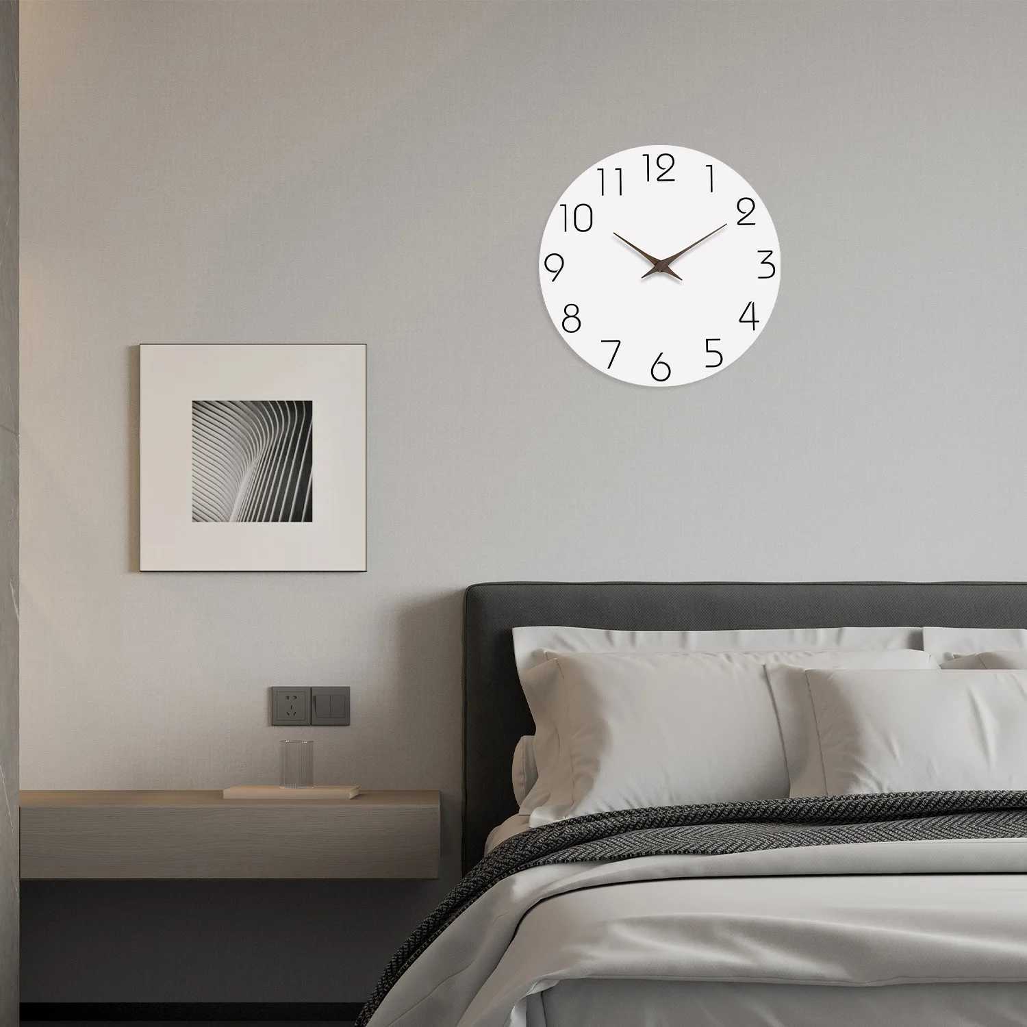 Simple White Wooden Wall Clock for Living Room Bedroom Kitchen Home Decoration Silent Quartz Clock Holiday Gift 10 Inches 12 Inches No Battery D260318