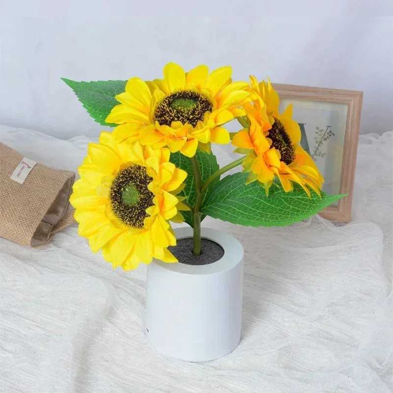 LED Night Light Rechargeable Sunflower Lights Interior Lighting Bedroom Bedside Desktop Decoration Table Lamp Night Lamps H260318