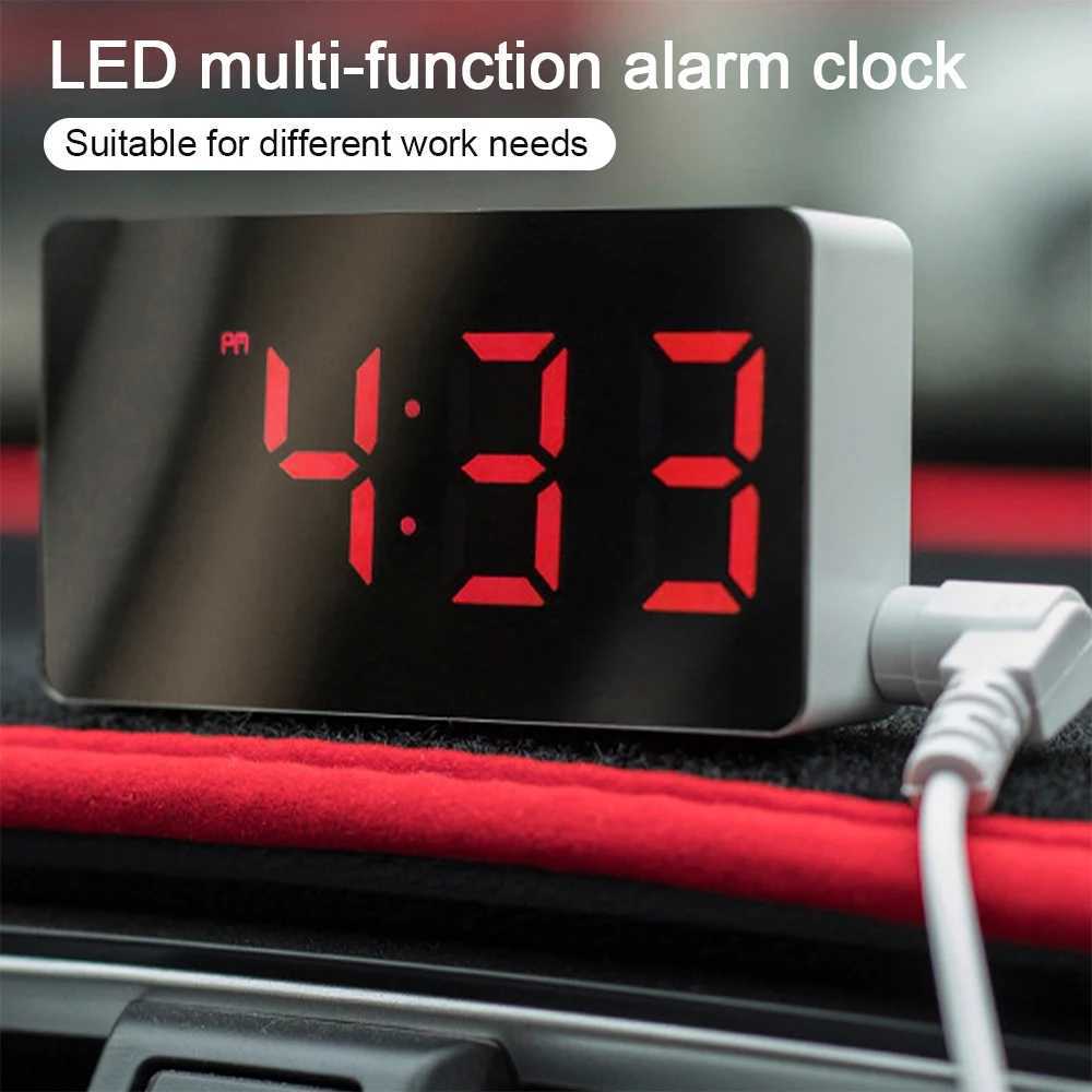 LED Digital Mirror Alarm Clock Mini Clock Multifunctional Snooze Display Time Night LCD Light Table Desktop USB 5v/No Battery D260318