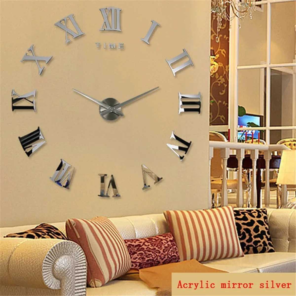 2D/3D Large Roman Numeral Acrylic Mirror Wall Clock Sticker Fashion DIY Quartz Clocks Watch Home Decoration Living Room Stickers D260318