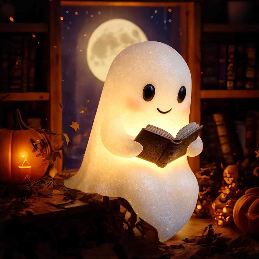 Cute Ghost Reading Book Lamp Halloween Ghost Night Light Ghost Reading Night Light Halloween Decor for Bedroom Study Room H260318