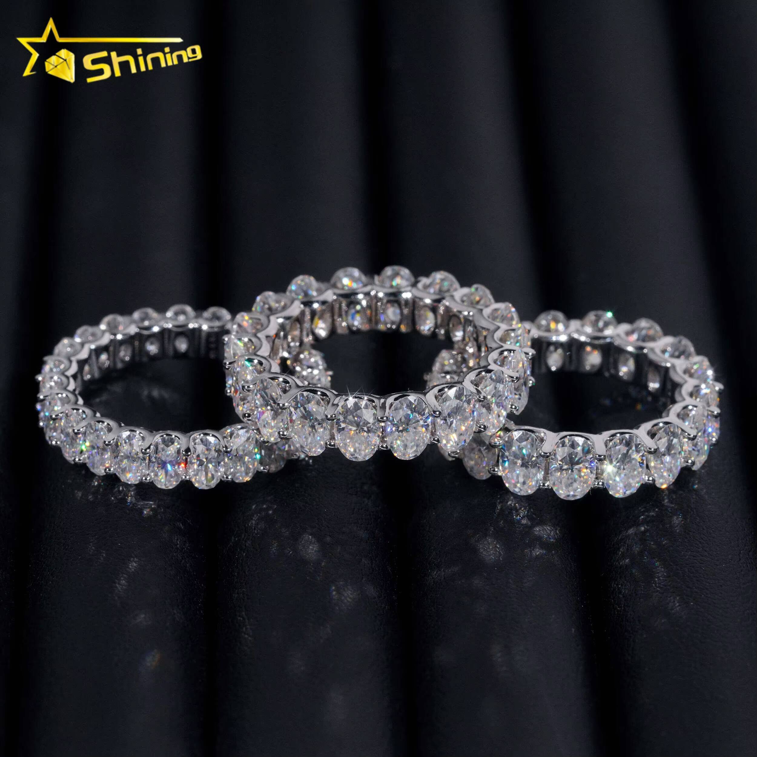 New GRA Certificate 925 Sterling Silver Gold Plated Fine Jewelry Iced Out Diamond Oval Moissanite Hip Hop Eternity Band Ring