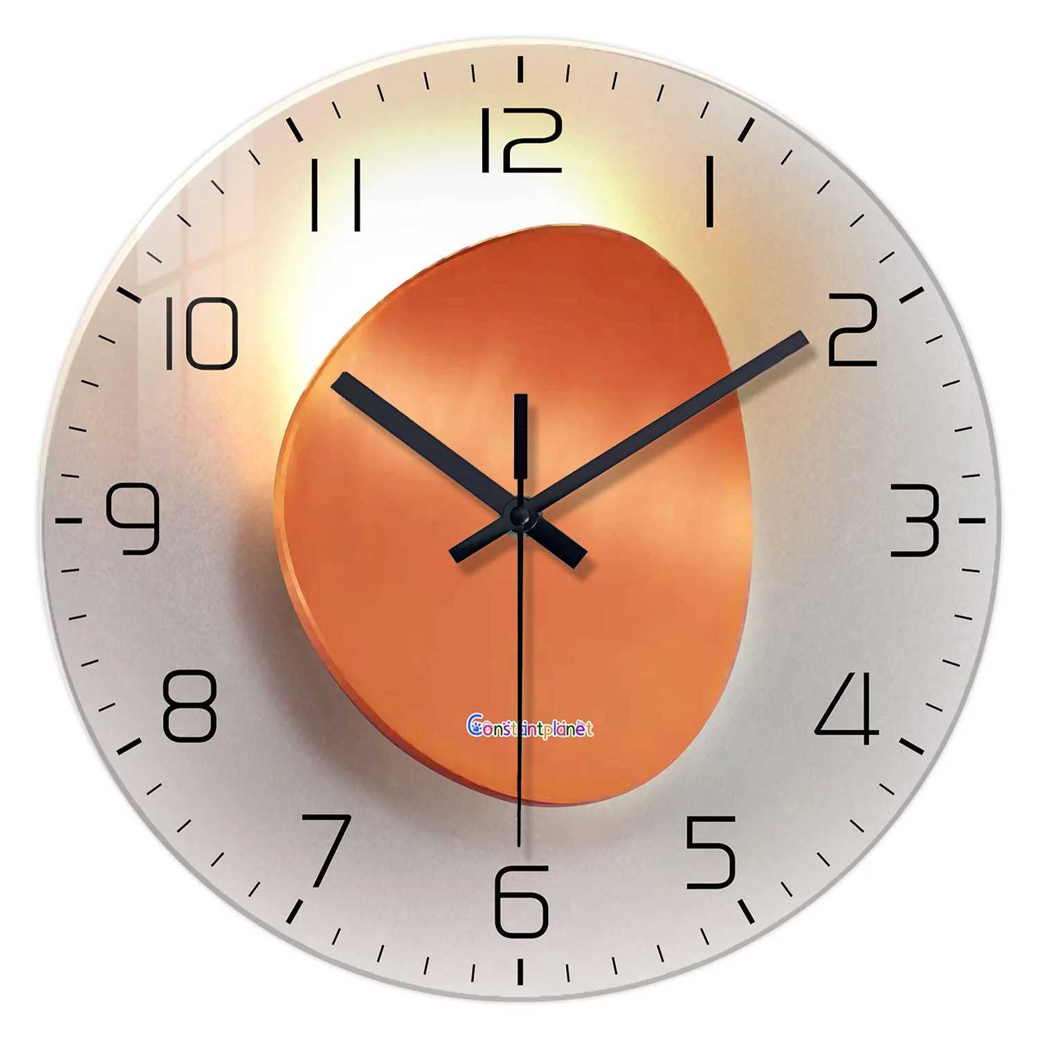and Shadow Flat Pattern Tempered Glass Wall Clock for Living Room Bedroom Kitchen Home Decoration Silent Quartz Clock Holiday Gift 1216inchN onLi D260