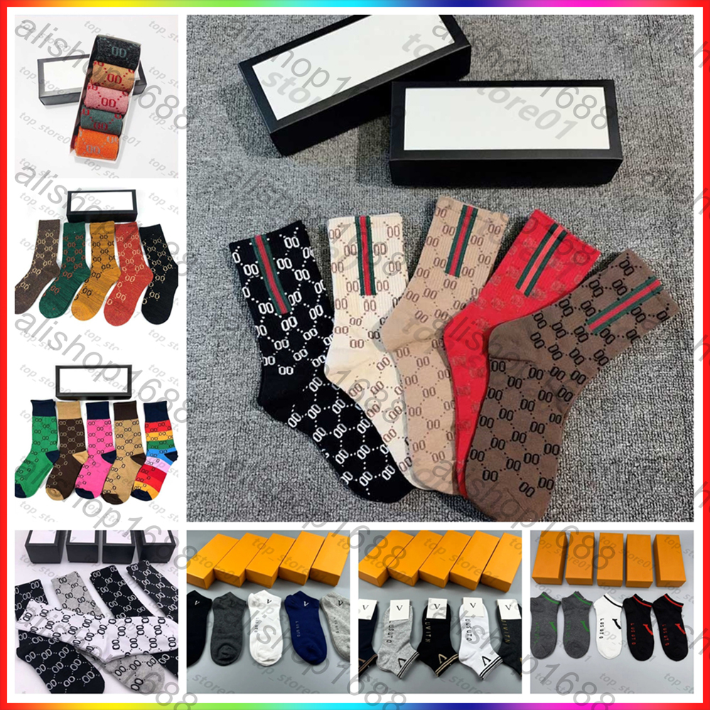 Mens Designer Sports Socks Men Womens Socking Five Pair Luxe Winter Fashion Mesh Letter Printed Sock Embroidery Cotton Man Woman Warm Sock with Box Set Gift