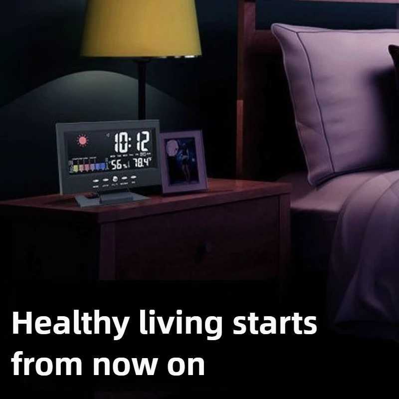 Electronic Alarm Clock Digital Alarm Clock Weather Station Time Temperature Humidity Display Clock with USB Cable Sound Control D260318