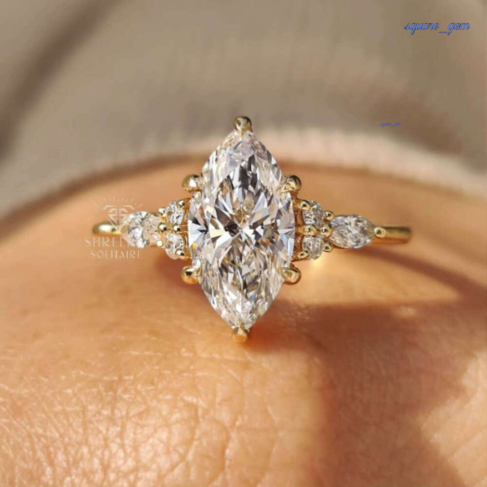 IGI Certified CVD HPHT Lab Created Grown Diamond Marquise Cut 10K 14K 18K Solid Gold Engagement Rings For Women Women's Jewelry