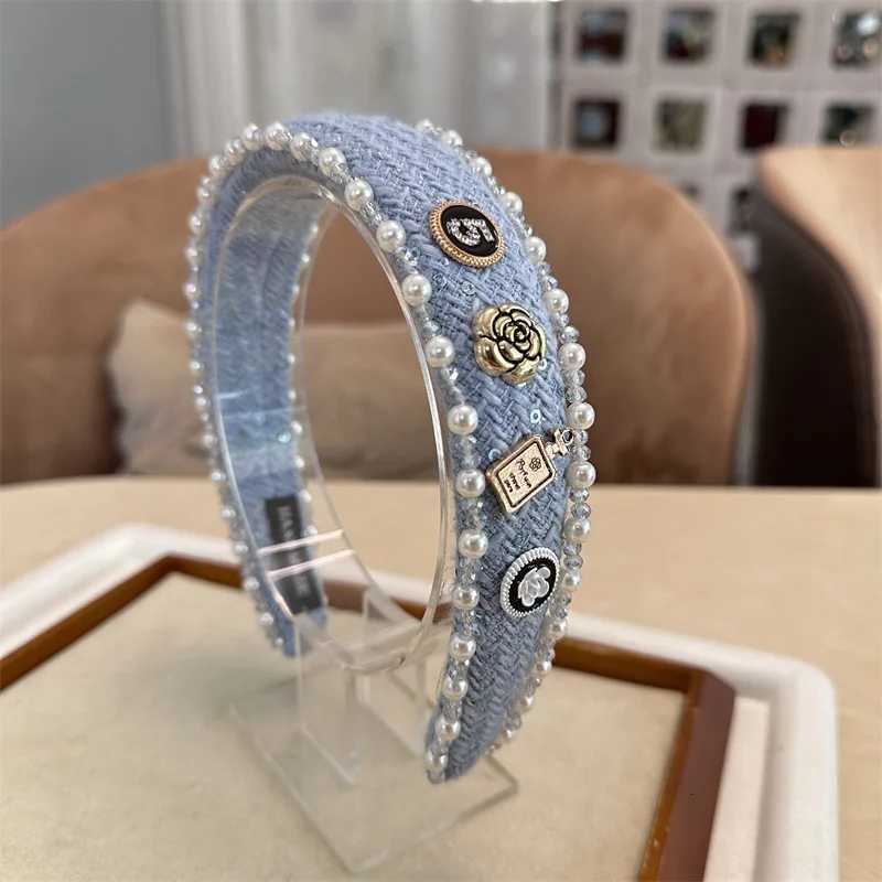 Exquisite Crystal Ball Pearl Number 5 Letter Camellia Headband Women Hair Accessories France Pearl Beaded Hairhoops Headwears C260316