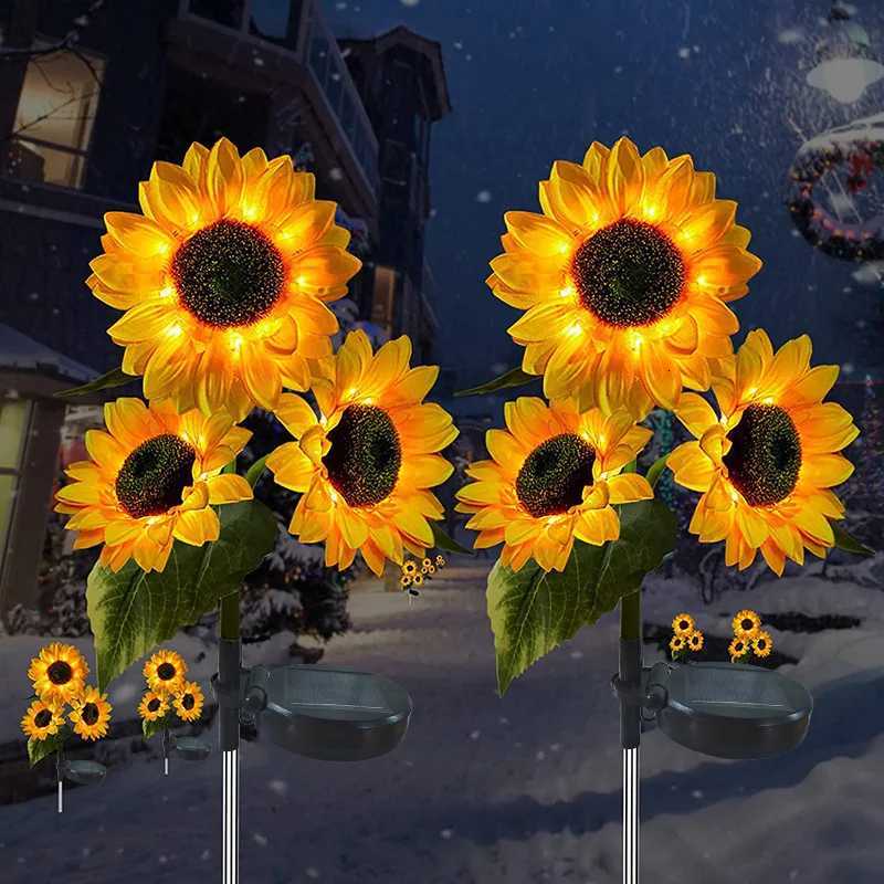 LED Solar Sunflowers Rose Flower Light Home Decorative Flower Lights Garden Decoration Lawn Lamp Waterproof Landscape Rose Light H260318