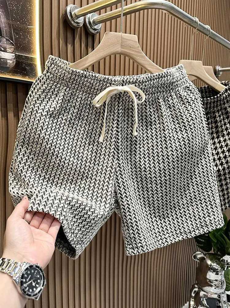 Houndstooth Casual Plaid Shorts Men Sport Loose Wide leg Gym Running Shorts Beach Baggy Board Cargo Shorts Male M260318