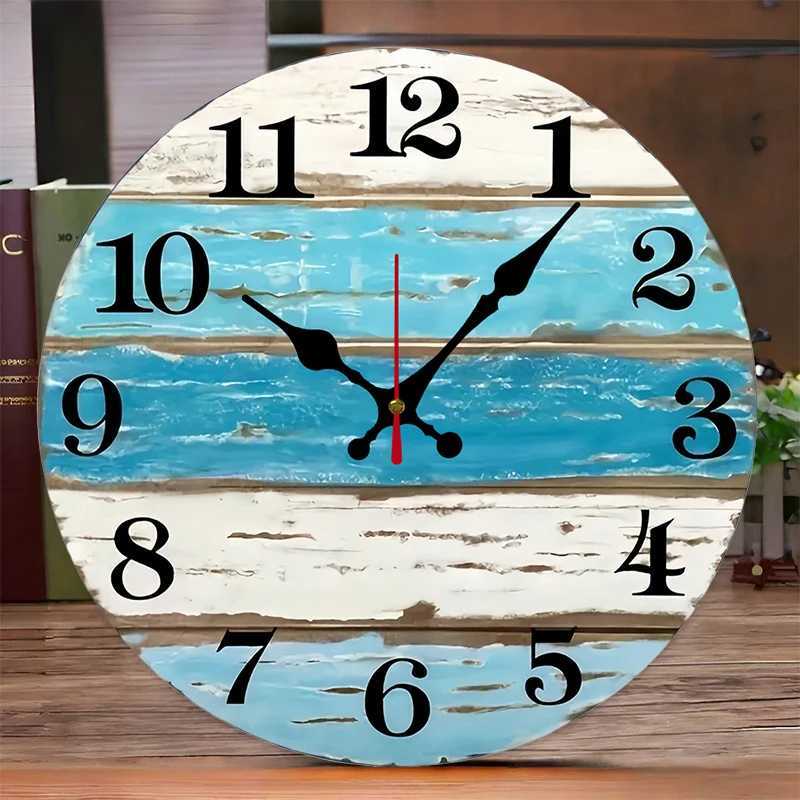 Nautical Ocean Wooden Round Silent Hanging Wall Clock Suitable For Living Room Office Study Room Bedroom Home Decoration D260318