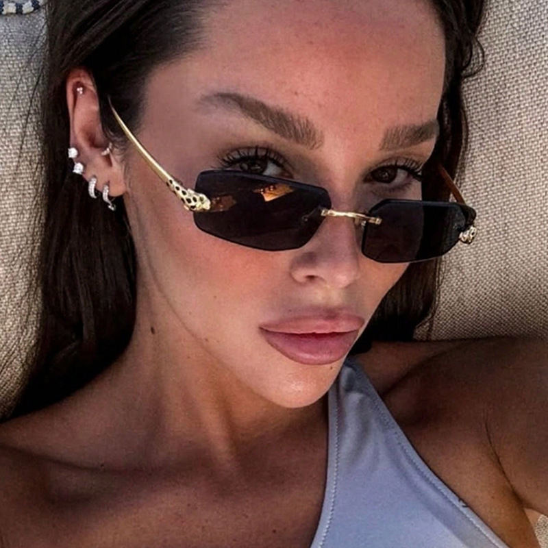 Luxury Brand Designer Sunglasses Frameless Cut-Edge Small-Frame Sunglasses, Metal Polygonal Cheetah Sunglasses, European And American Fashion Ins Sung