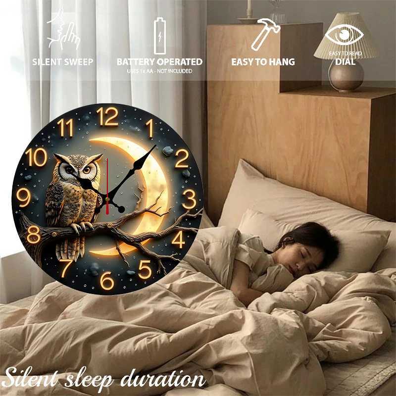 Moonlight Night Wooden Round Silent Hanging Wall Clock Suitable For Living Room Office Study Room Bedroom Home Decoration D260318
