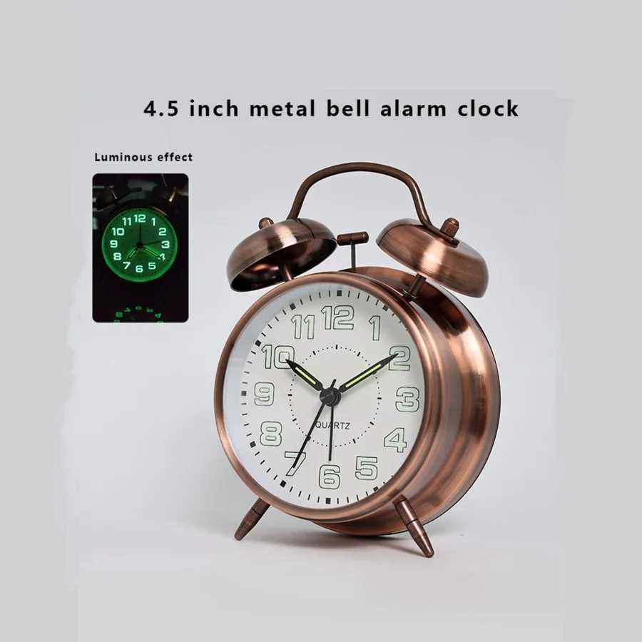 1pc 45 inch retro electroplating metal alarm clock luminous dial loud volume wake-up alarm clock excluding battery D260318