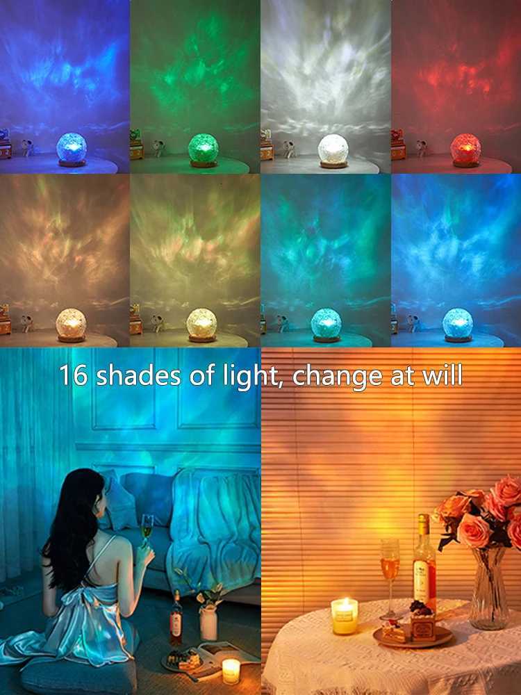2025 New Water Ripple Projector Night Light Crystal Mood Lamp Home Bedroom Decorative Aesthetic Christmas Gift INS Sunset Lights H260318