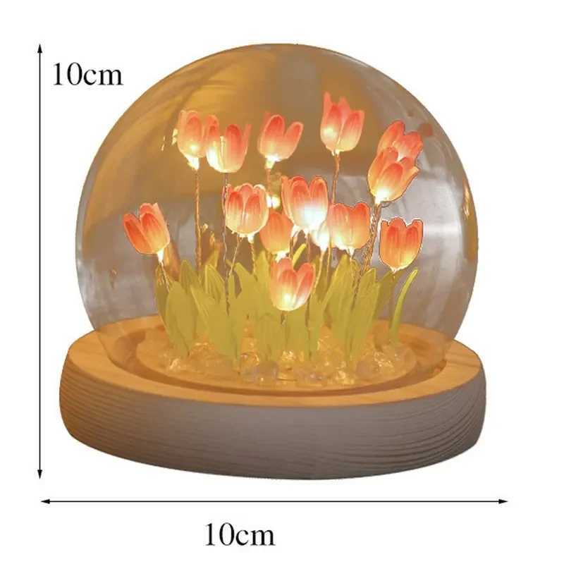 Artificial Tulip Flower Night Light Handmade DIY Bedside Lamp LED Night Lamp Bedroom Decor Christmas Birthday Gifts Table Lamp H260318