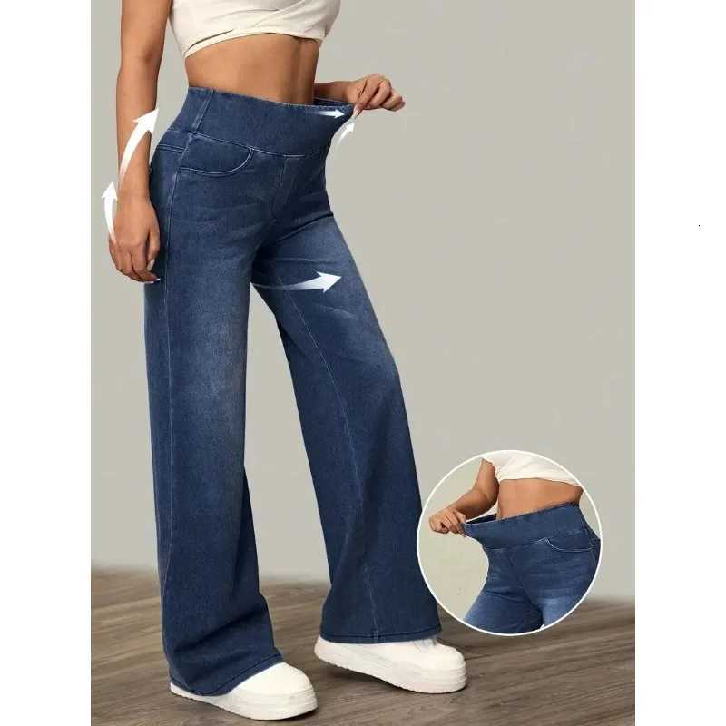 Womens Jeans New Elastic Waist High Stretch Loose Straight-Leg Pants Trendy Comfortable Versatile Cross-BorderT260317