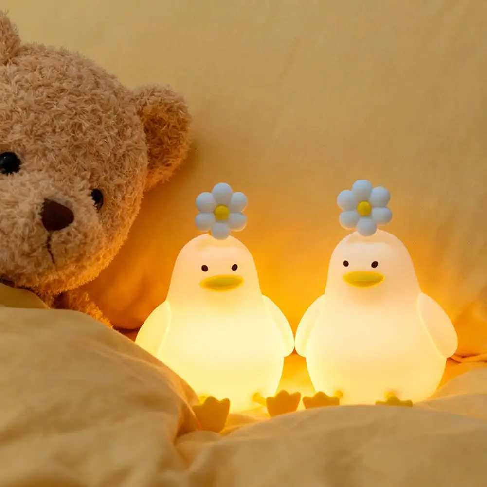 Cute Duck Led Night Light Squishy Silicone Lamp Bedroom Bedside Table Rechargeable Touch Lamp Bedroom Decor Novelty Gifts H260318