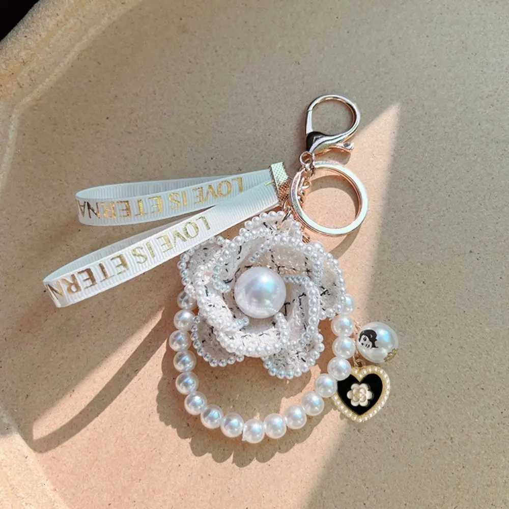 Soft Letter Camellia Flower Keychain Key Decor Korean Pearl Flower Keyring Accessories Ornaments Car Key Ring Students H260318 - view 6