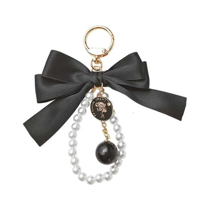 Luxury Silk Bowknot Keychain Key Chains Pearl Chain Car Keychain Women Handbag Bag Pendant Crystal Keyring Accessories Gift X421 H260318 - view 4