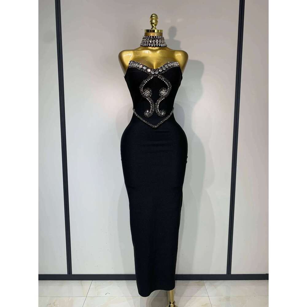 High Quality Strapless Beading With Necklace Bandage Dress Celebrity Elegant Evening Party Fancy Club Birthday Dresses Gowns Dress Elegant