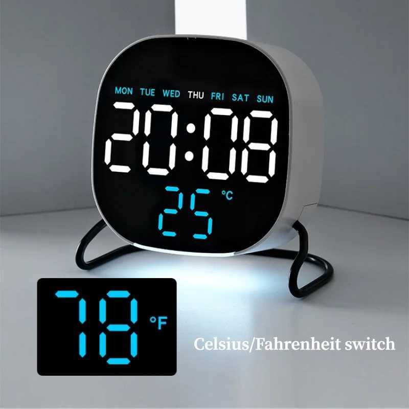 LED Alarm Clock Voice Control Digital Clock Night Light Temperature Week Date Display Brightness Adjustment Timer Clock 12/24H D260318
