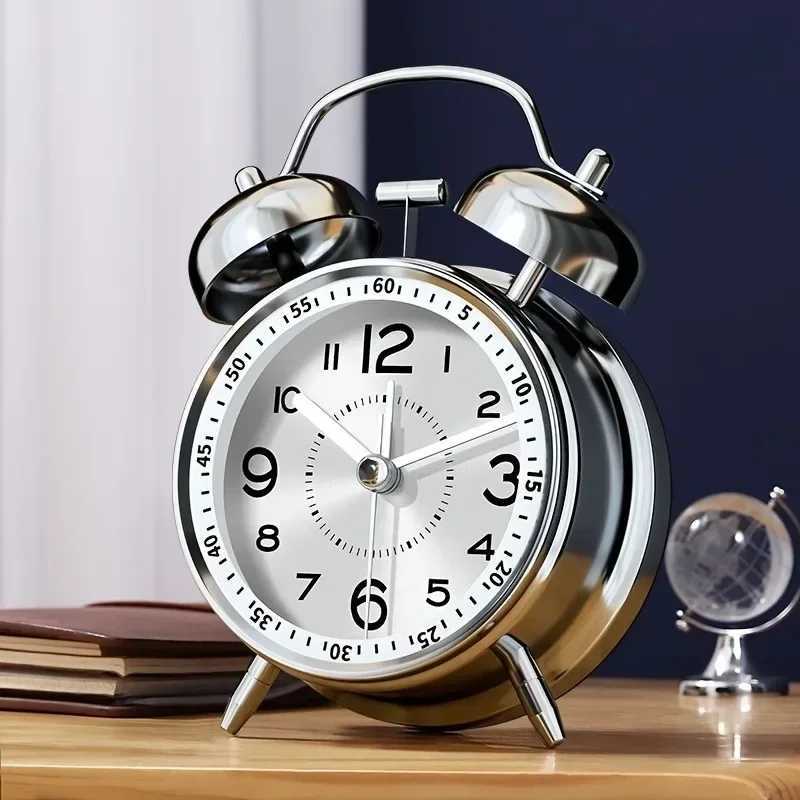 Night Light Twin Bell Alarm Clocks Metal Frame Battery Operate Loud Desk Table Alarm Clock for Bedrooms Bedside D260318