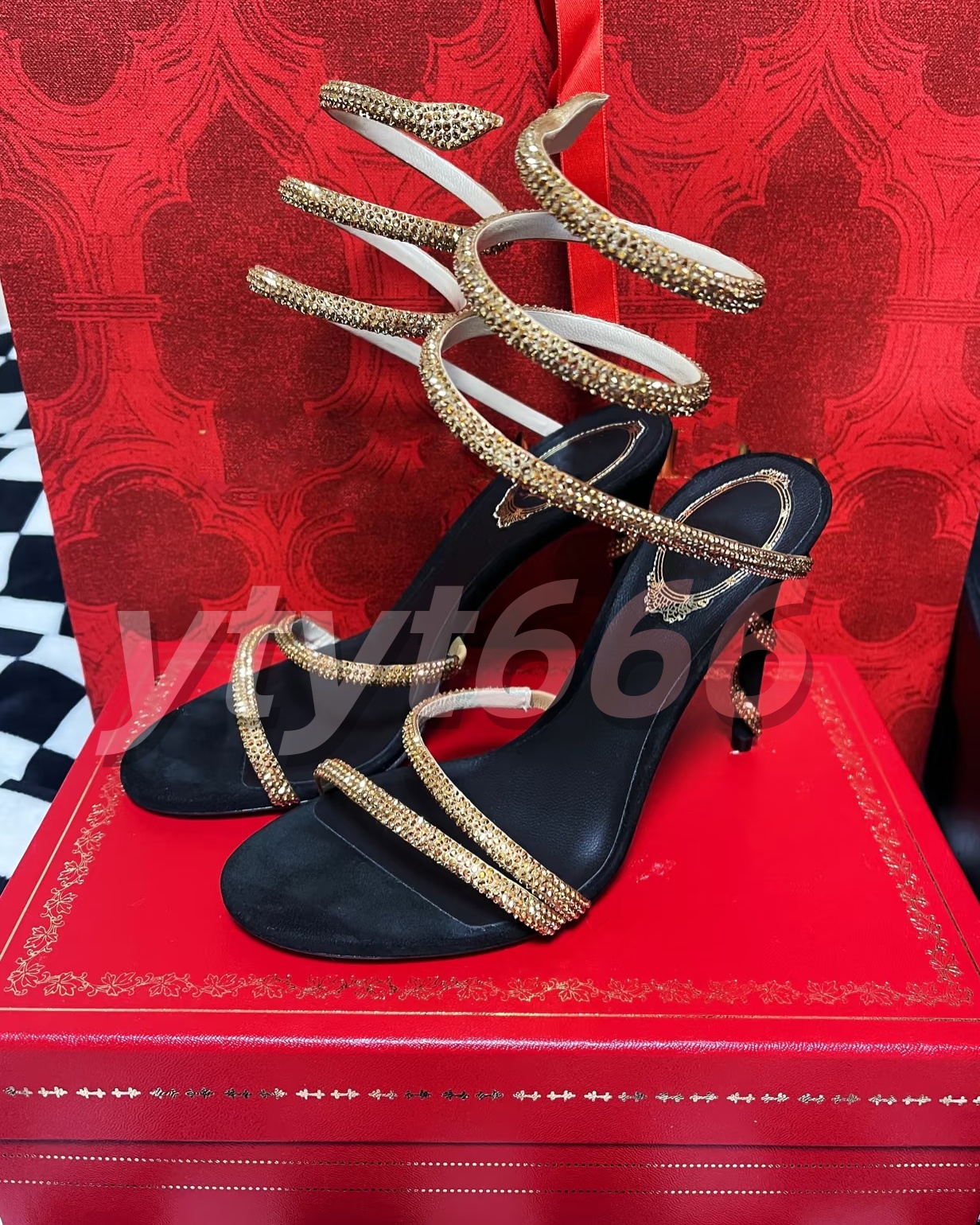 CA high heels Crystals Embellished rhinestone heels designer sandals Snake stiletto Heels women's high heeled Luxury Designers Ankle Wraparound Evening shoes TOP