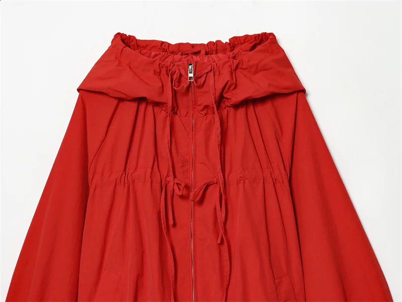 Womens Jacket 2026 Spring Red LongSleeve Drawstring Decorative Festive Hoodie Zipper Cardigan Casual Fashion Versatile 260318