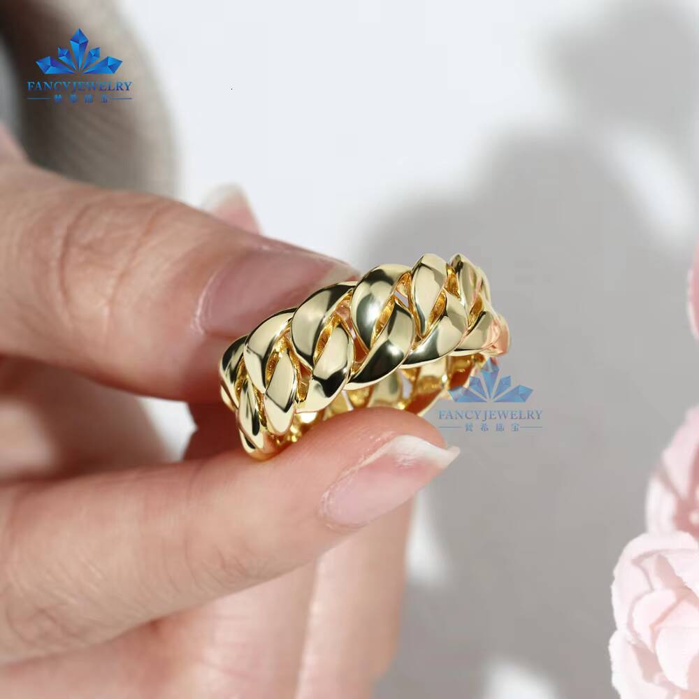 New Design Hiphop Style Cuban Ring 925 Silver Gold Plated Without Diamond Miami Style Ring for Men Gift Party Luxury Jewelry