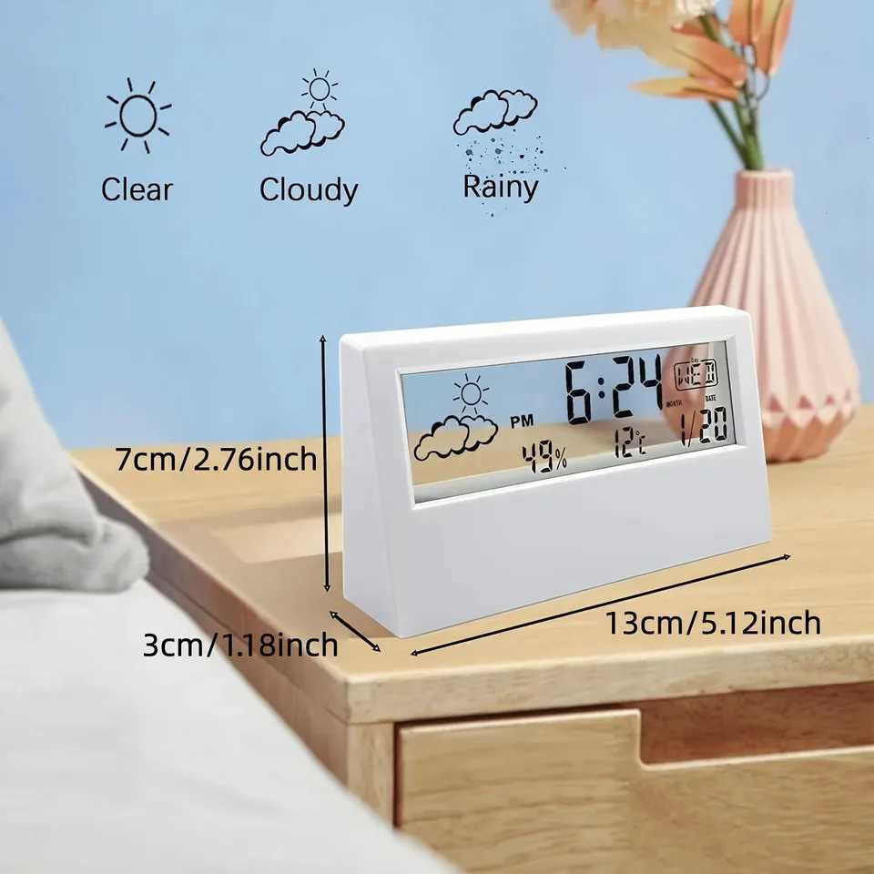 Electronic Alarm Clock Weather Station With Temperature Humidity Monitor Quiet Night Light Desk Clock For Home D260318