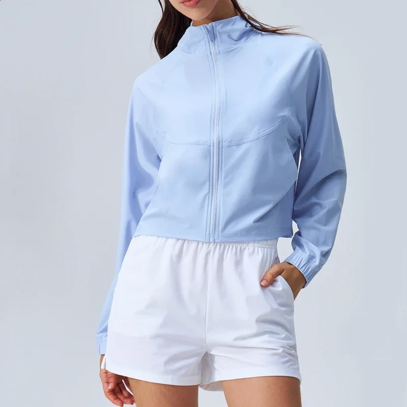 Womens Athletic Workout Running Track Full Zip Cropped Jackets UPF 50 Sun Protection Long Sleeve Shirts Yoga Gym Top 260318