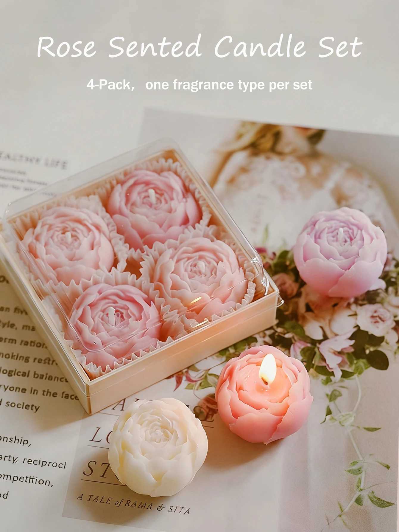 4-Pack Rose Scented Candle Gift Set Handmade Elegant Room Decor Gifts for womenBirthday/Valentines Day/Wedding/Anniversary D260318