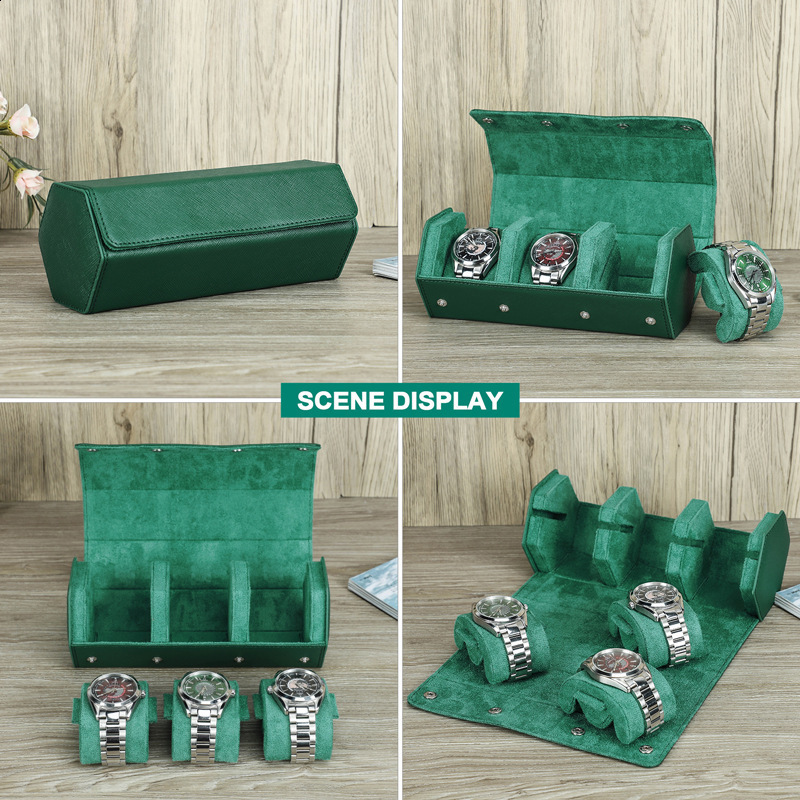 3-Slot Hexago Watch Roll Travel Case Portable Vintage Leather Watch Display Case Storage Box Watch Organizers Men Christmas Gift 240613