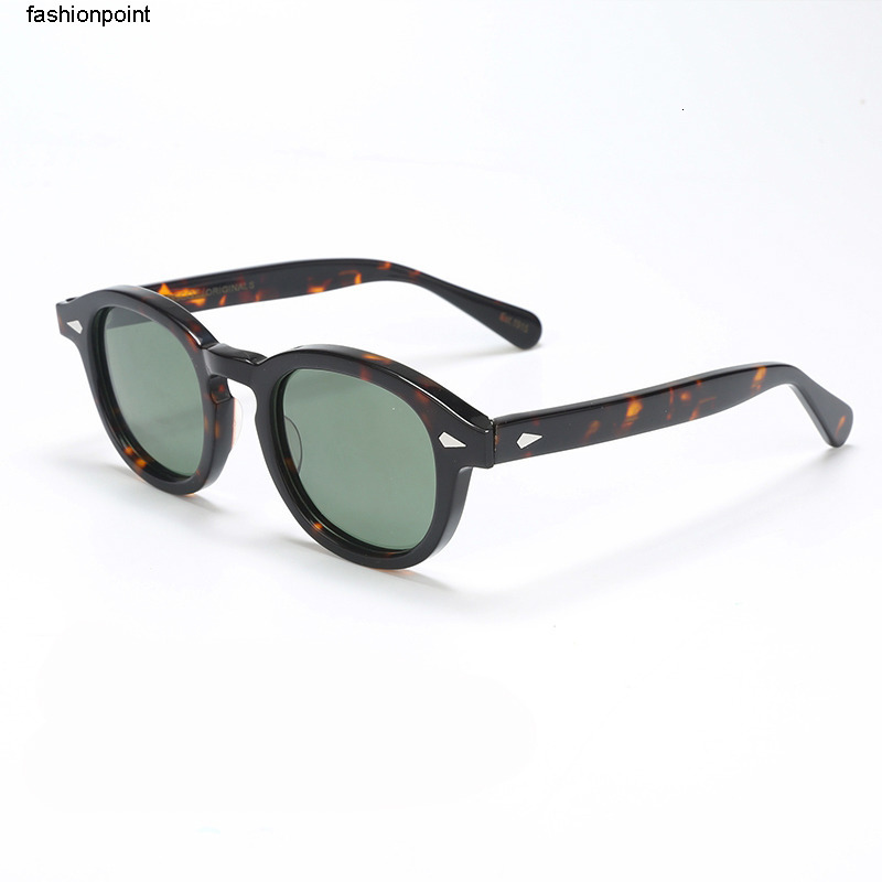 Sunglasses Top quality Johnny Depp polarized Sunglasses men women Vintage Round Tint Ocean Lens acetate transparent frame Sun Glasses Oculos De Sol with leather