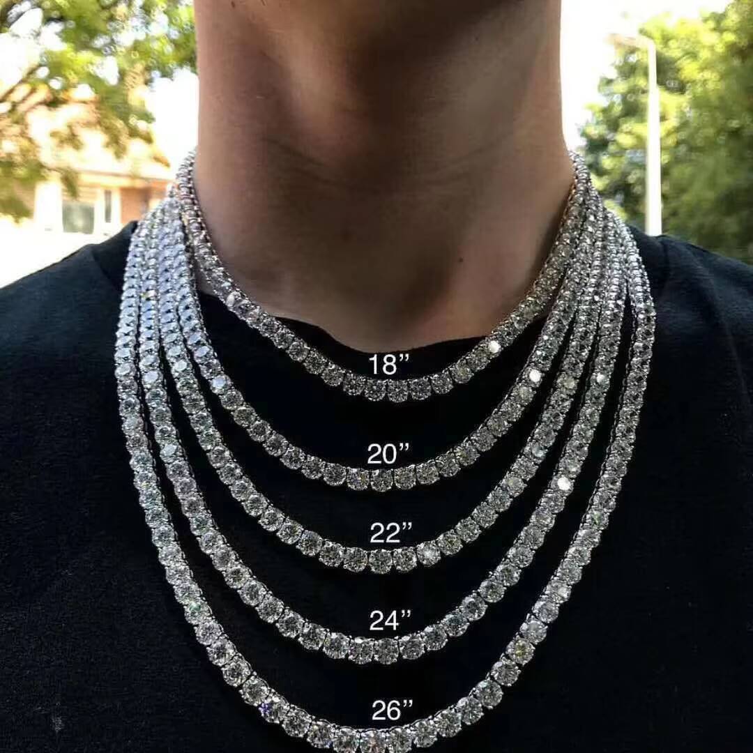 USA Warehouse Stock 3mm 925 Solid Silver Hip Hop Iced Out Tennis Chain Bracelet VVS1 Moissanite Diamond Cluster Necklace