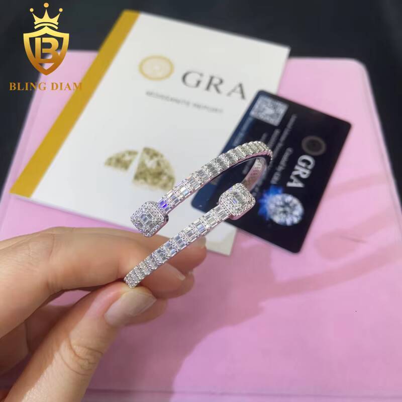 Hot Saling Pass Diamond Tester with GRA Fine Jewelry Bangles 925 Sterling Silver Iced Out VVS1 Moissanite Hip Hop Style Bracelet