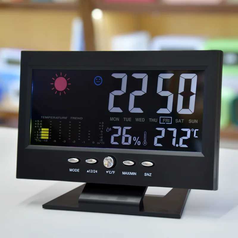 Electronic Alarm Clock Digital Alarm Clock Weather Station Time Temperature Humidity Display Clock with USB Cable Sound Control D260318