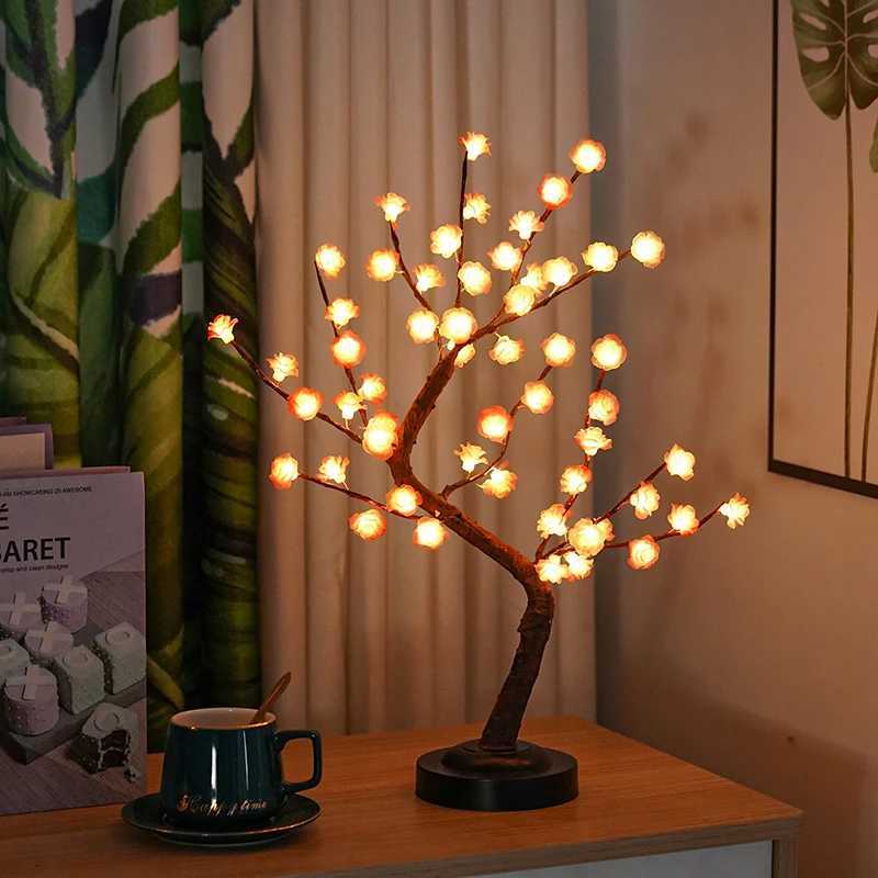 LED Tree Light Pink Flower Table Lamps Battery/USB Powered Artificial Flower Bonsai Tree Lampfor Gifts Room Office Party Deco H260318
