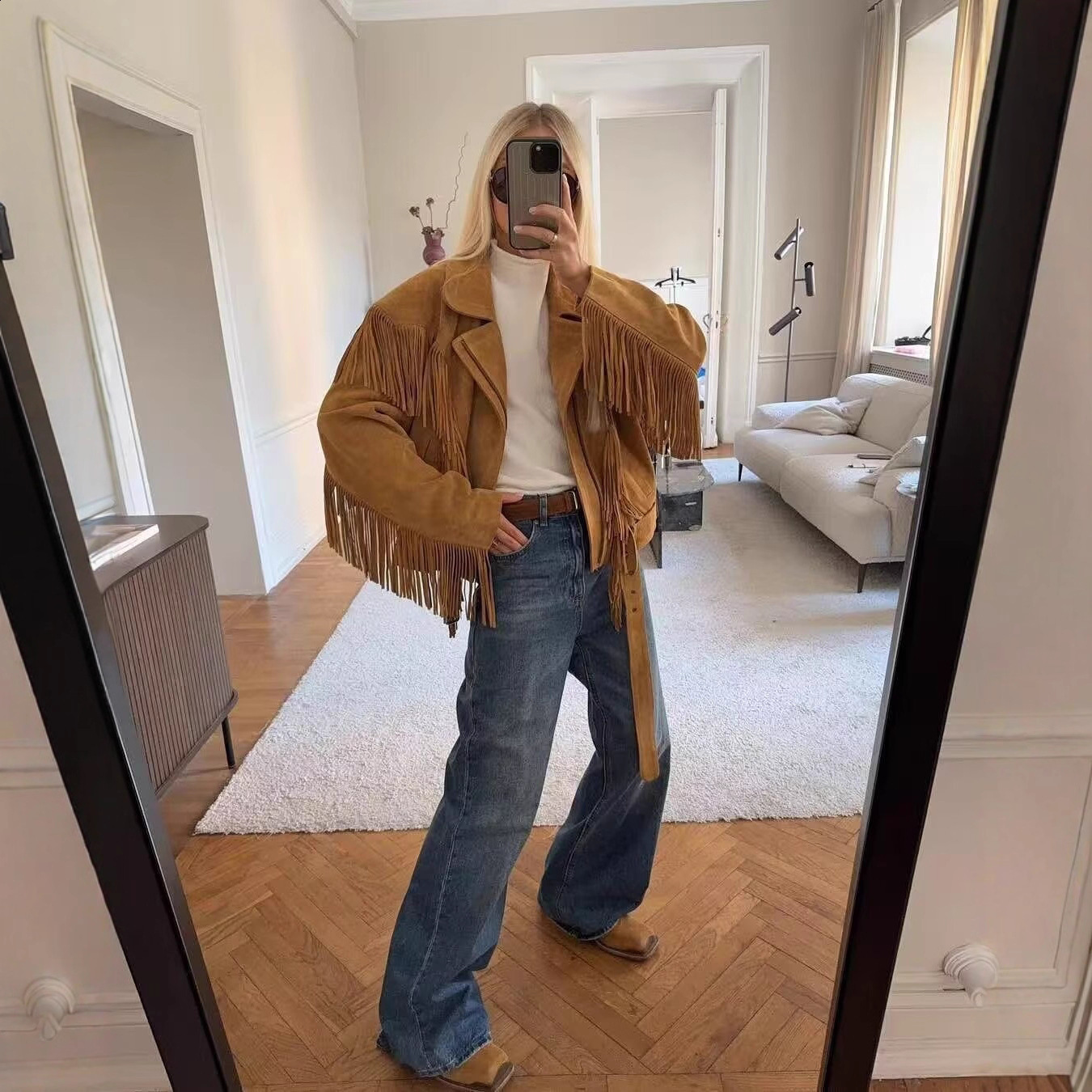 Vintage Tassels Womens Jacket Casual Solid Color Womens Coat V-neck Single Breasted Long Sleeve Jackets Female Fashion 240827