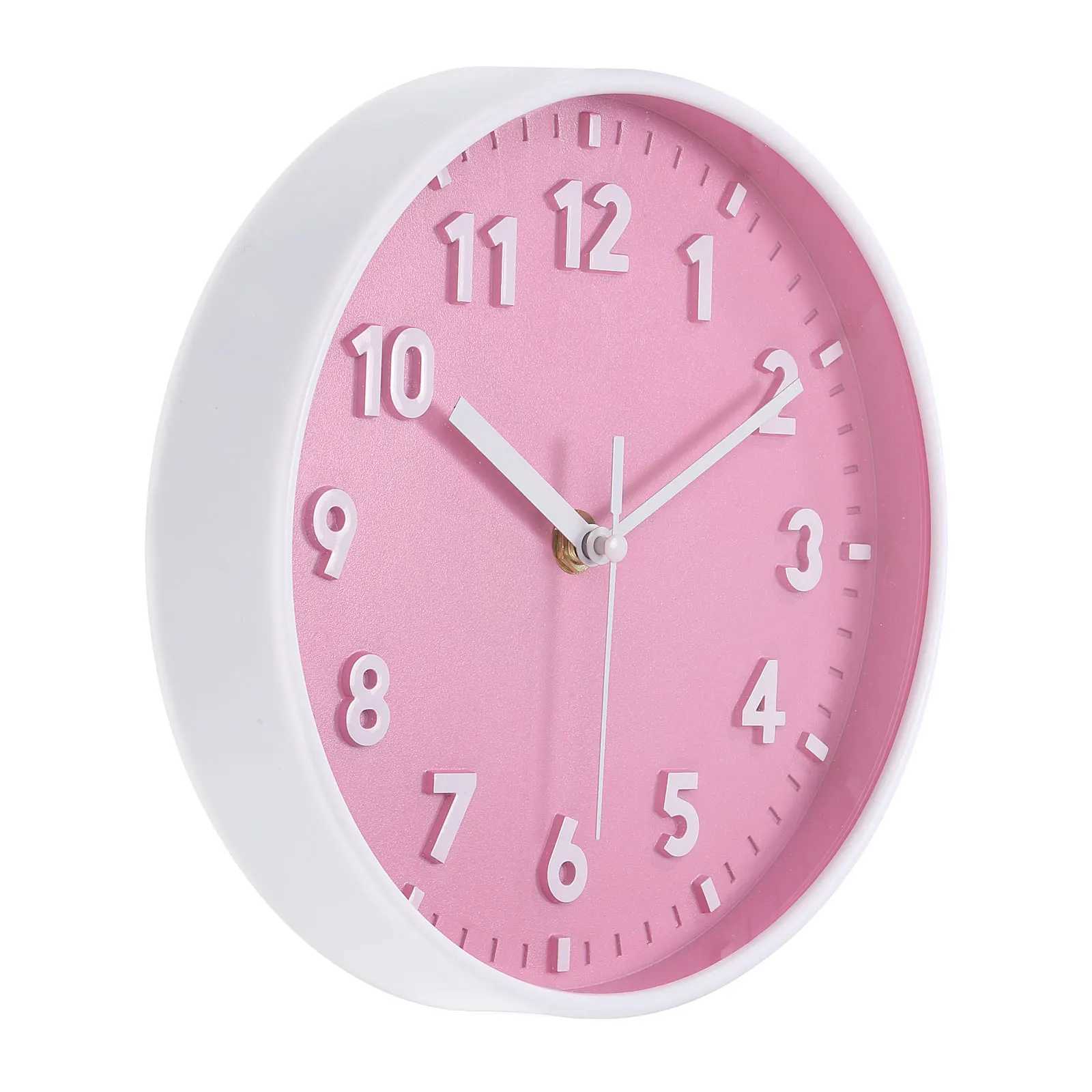 8 Inch Wall Clock 3D Number Quartz Battery Operated Silent Non-Ticking Round Wall Clocks for Office Bedroom Decorative Pink D260318