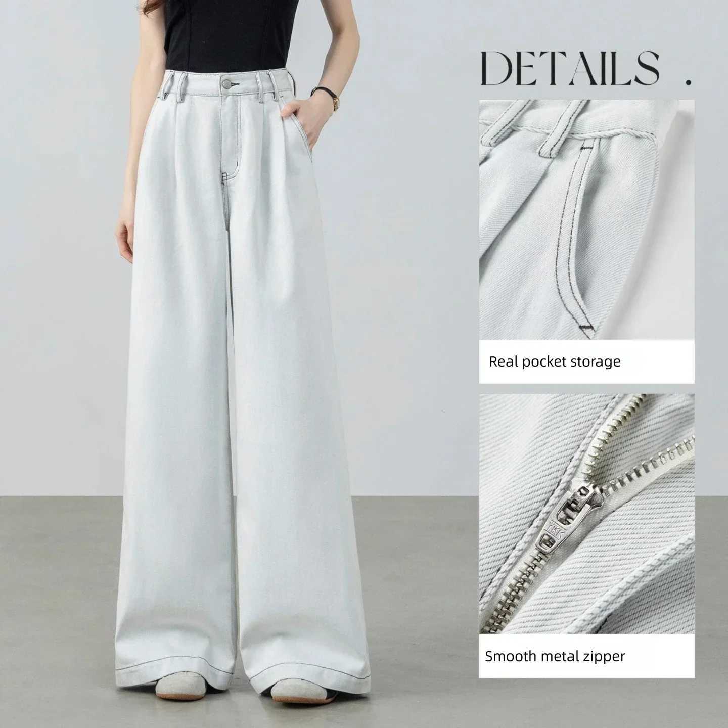 SENTUBILA Womens Jeans 2026 Spring New Lyocell High Waist Wide Leg Womens Denim Pants Simple Office Lady Bottoms W61NA6041T260317