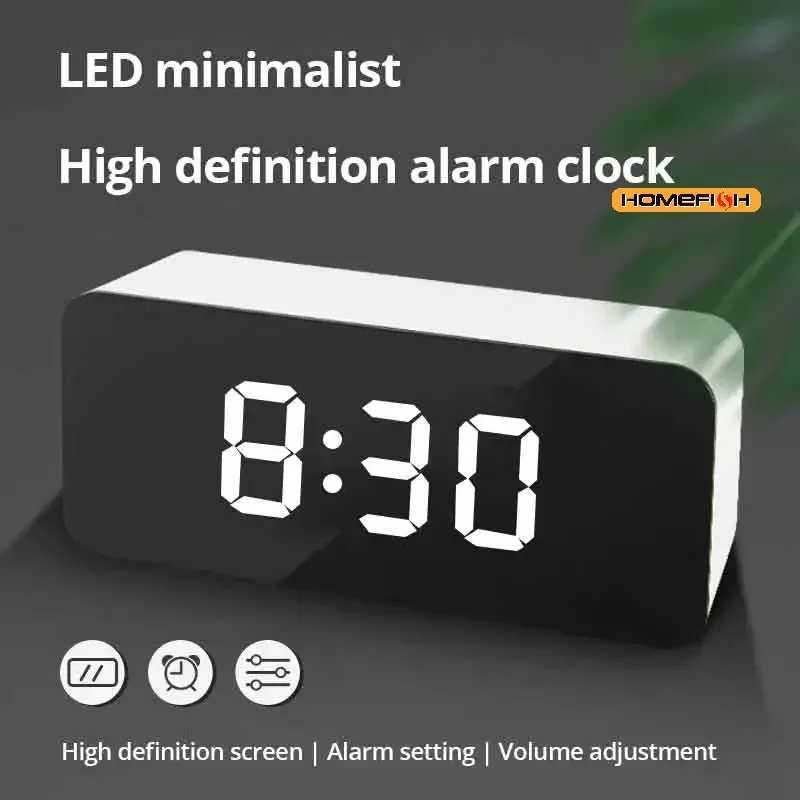 1Pc White LED Mirror Table Clock Snooze Display Time Night Light Desktop USB Alarm Clock Home Decor D260318