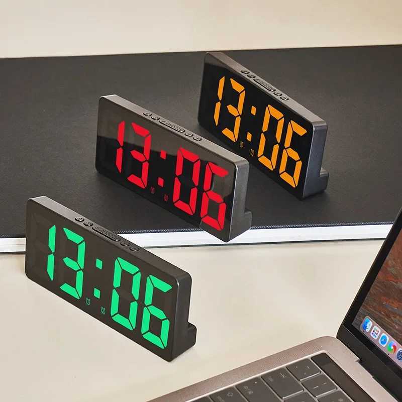 Acrylic/Mirror Digital Alarm Clock Voice Control Snooze Night Mode Table Clock 12/24H Anti-disturb Funtion Electronic LED Clock D260318