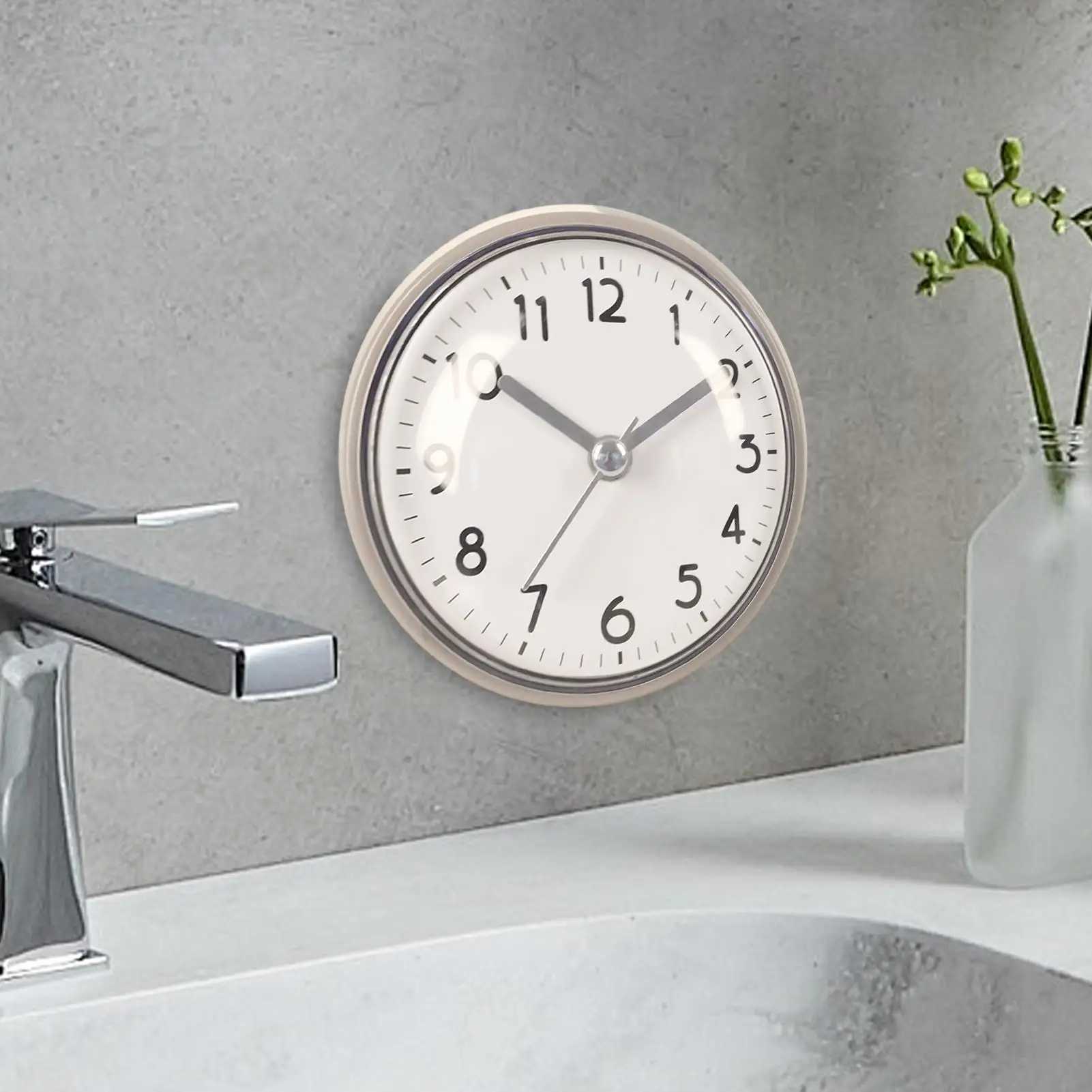 Shower Anti Fog Waterproof Mini Small Table Decoration Kitchen Living Bathroom Room Wall Clock Toilet Round Sucker Decor Art D260318