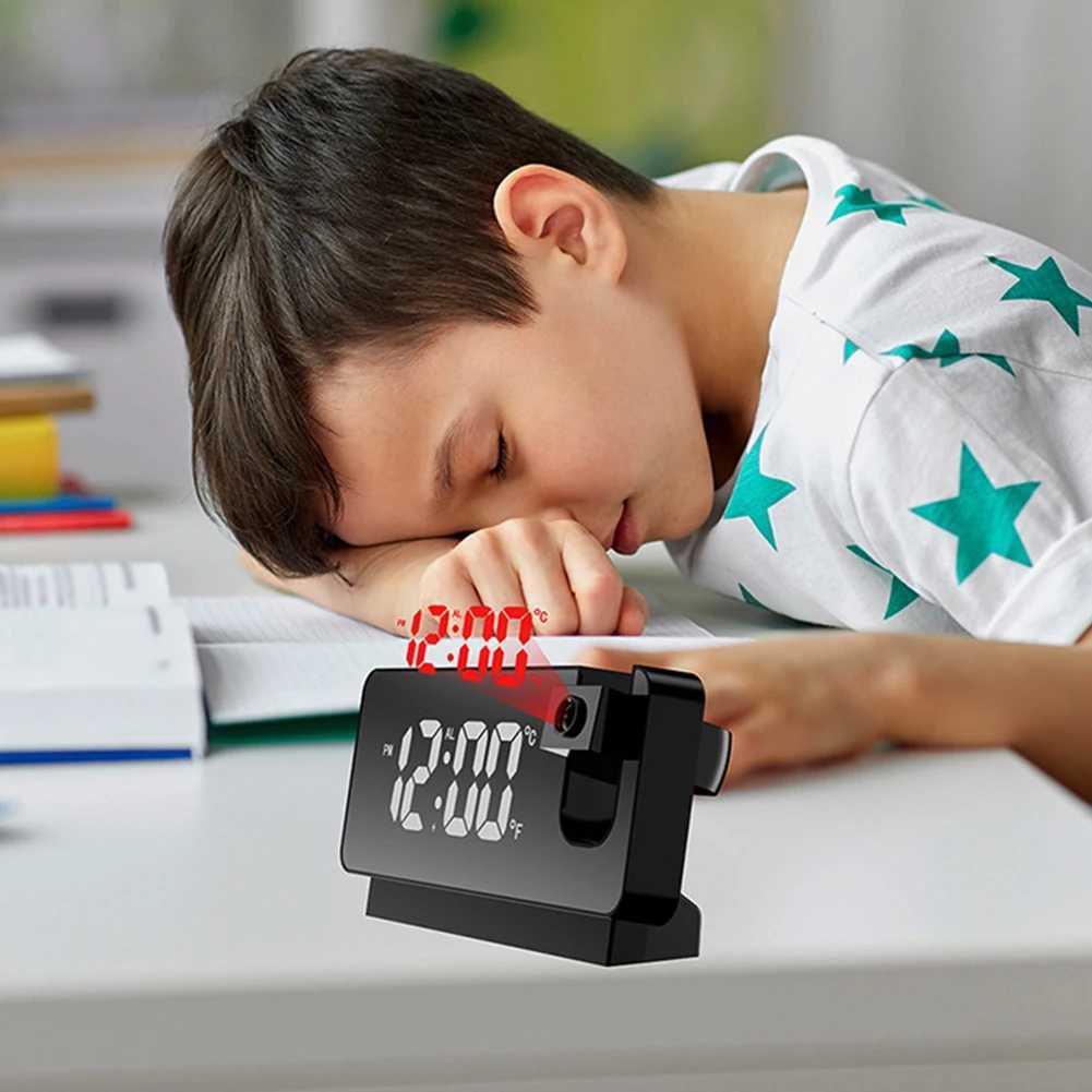 Digital Alarm Clock Multifunctional Mirror Surface Alarm Clock 180 Projector on Ceiling LED Display for Students Office Worker D260318