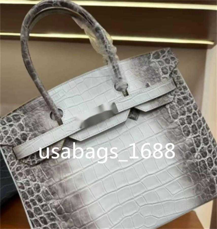 Designer Bag Tote Bags Luxury Handbag Handmade Custom Nile Crocodile Skin Himalayan White women Hand Sewn Gold Silver Buckle Women Fashion Bag